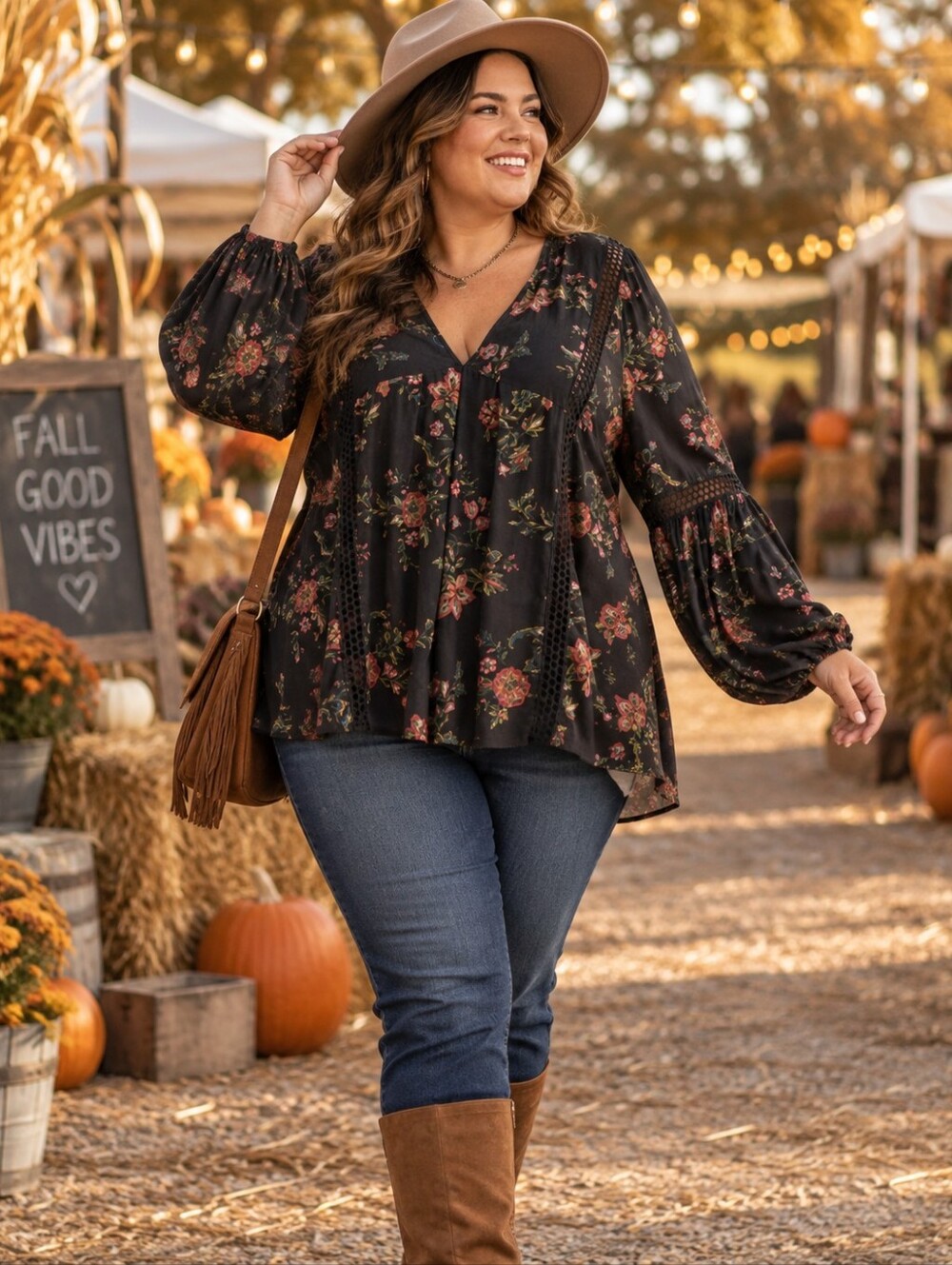 TORRID Festi Inset Gauze Tunic Floral Boho Peasant Top Black Balloon Sleeve